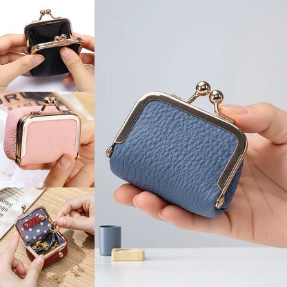 Compact Leather Jewelry Case with Gold Clasp for Travel Storage