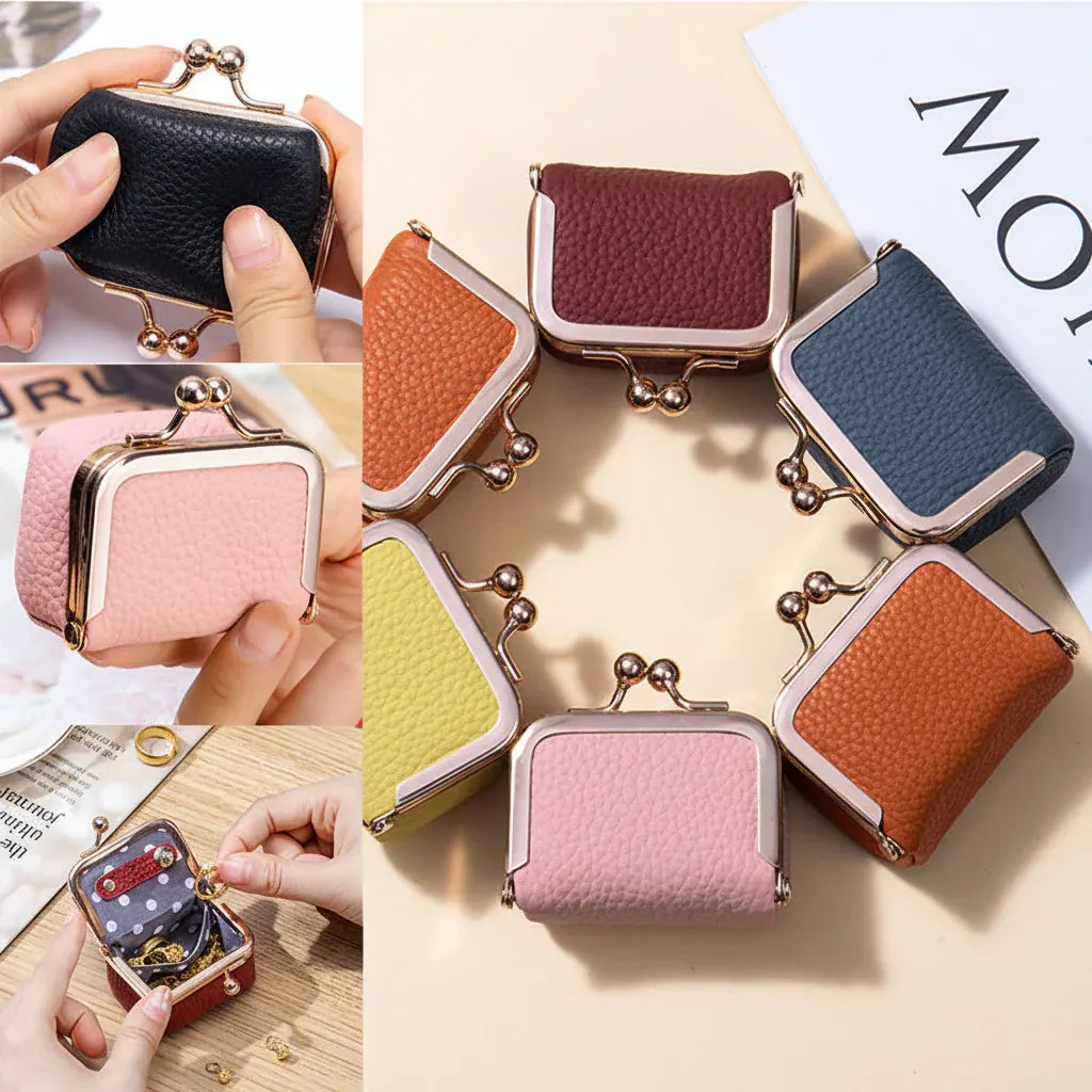 Compact Leather Jewelry Case with Gold Clasp for Travel Storage