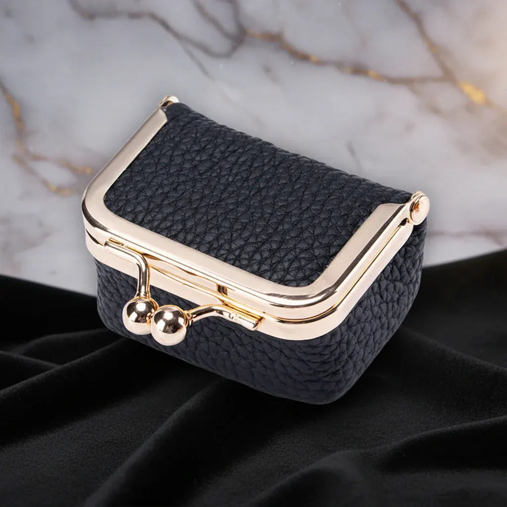 Compact Leather Jewelry Case with Gold Clasp for Travel Storage