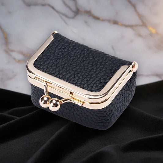 Compact Leather Jewelry Case with Gold Clasp for Travel Storage