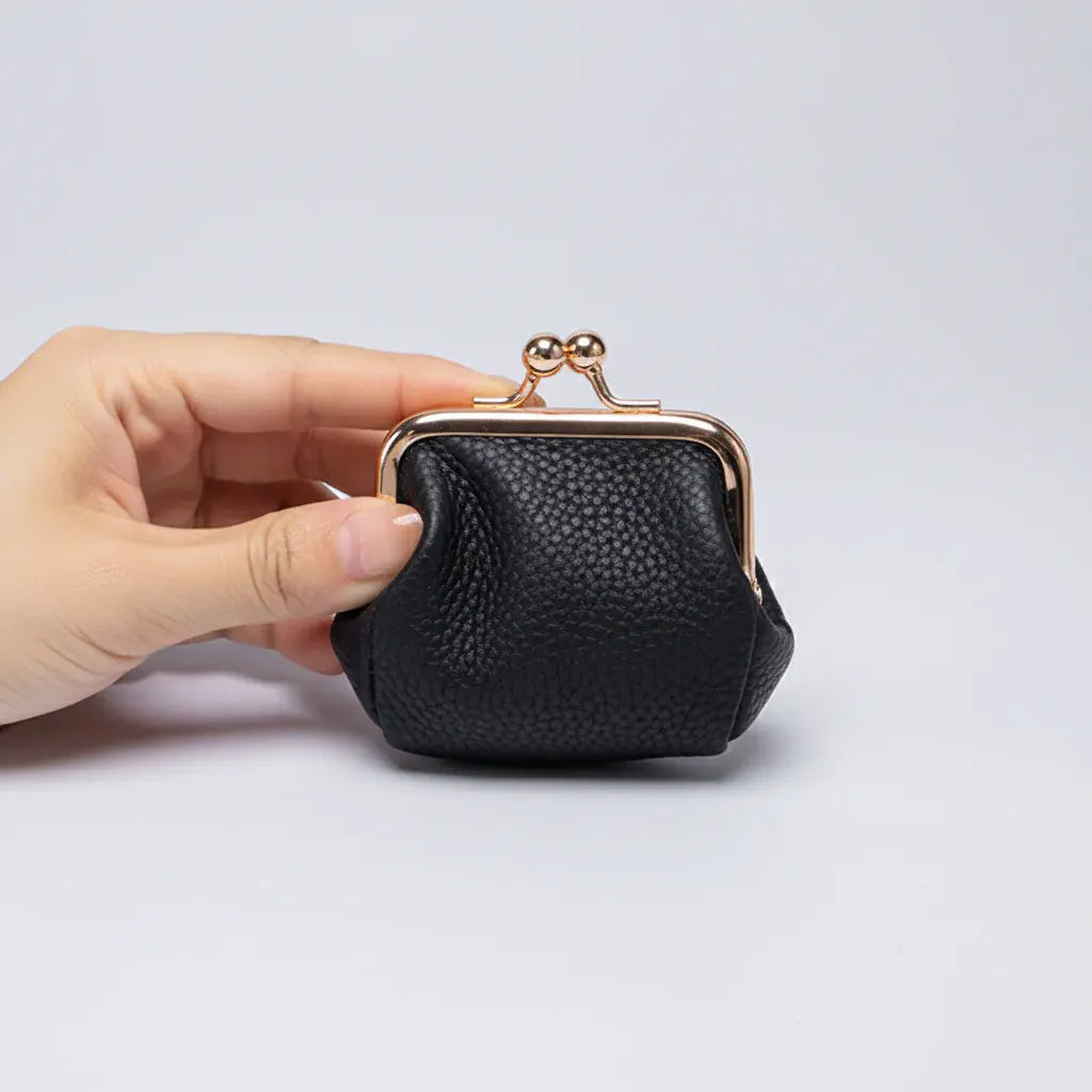 Compact Leather Jewelry Case with Gold Clasp for Travel Storage