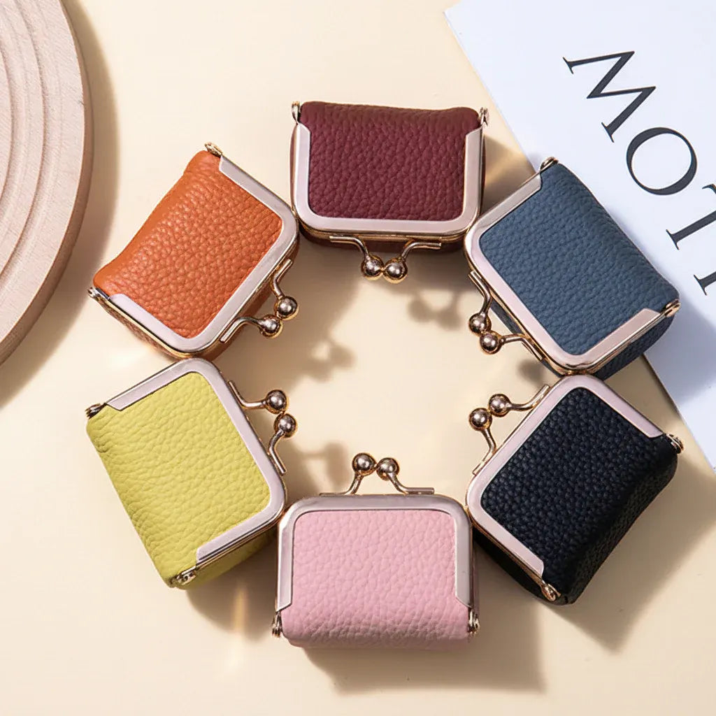 Compact Leather Jewelry Case with Gold Clasp for Travel Storage