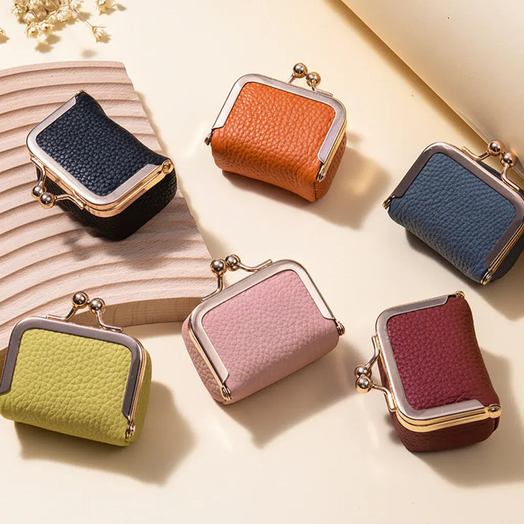 Compact Leather Jewelry Case with Gold Clasp for Travel Storage