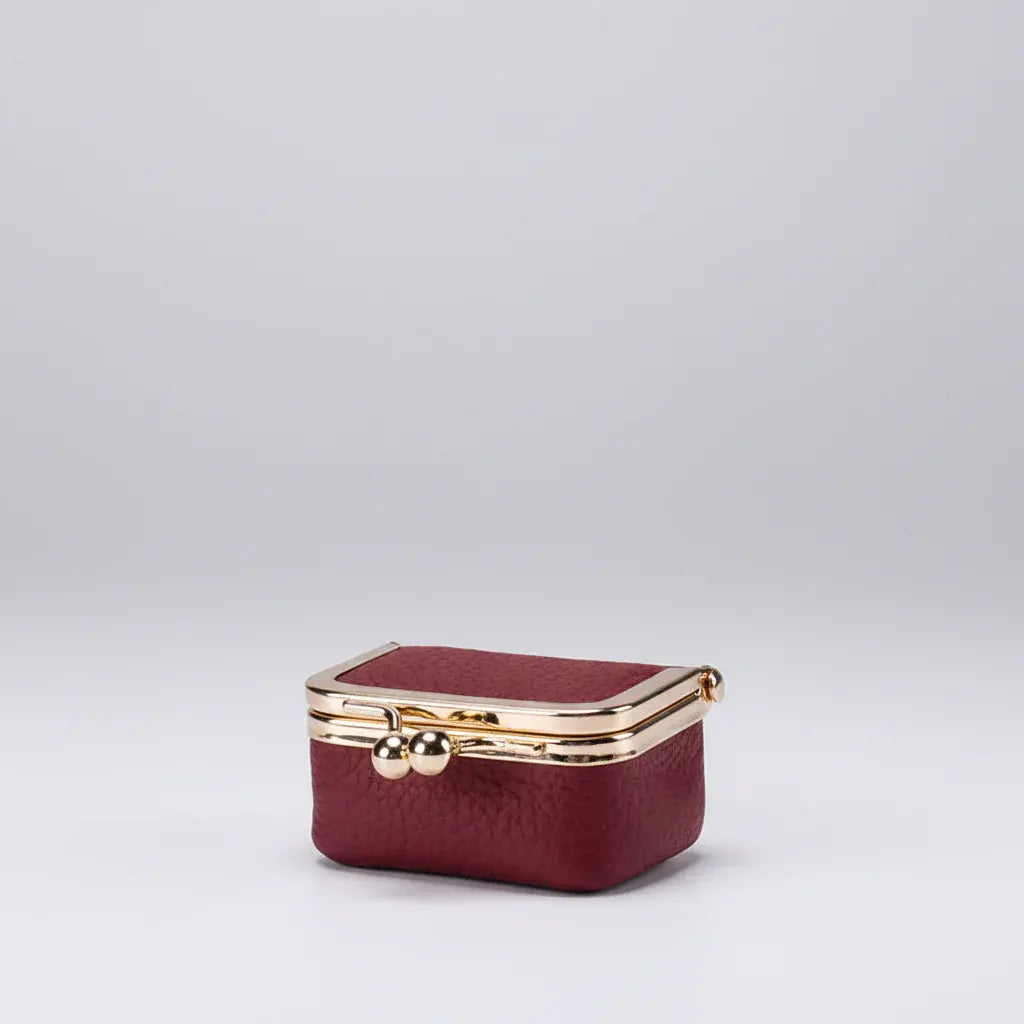 Compact Leather Jewelry Case with Gold Clasp for Travel Storage