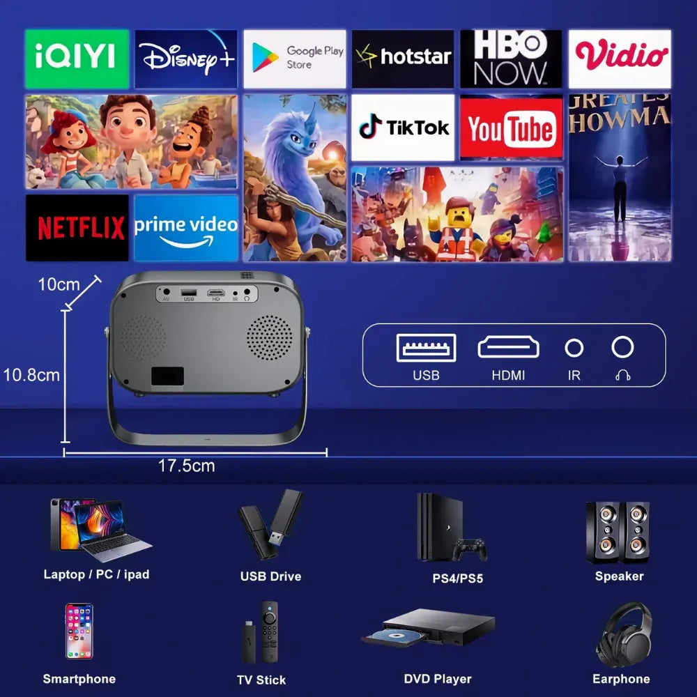 Compact Mini Projector with Bluetooth and WiFi for World Cup Viewing