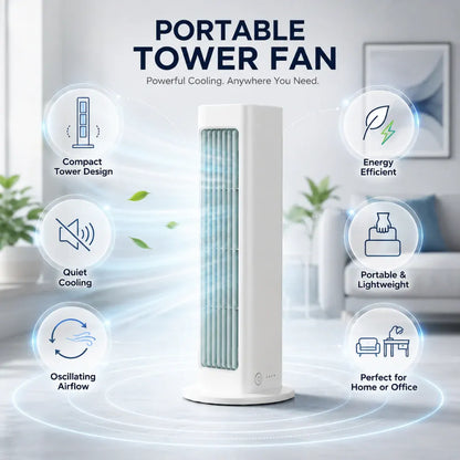 Compact Oscillating Tower Fan Portable Quiet Cooling