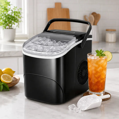 Compact Portable Countertop Ice Maker with Bullet-Shaped Cubes, Black