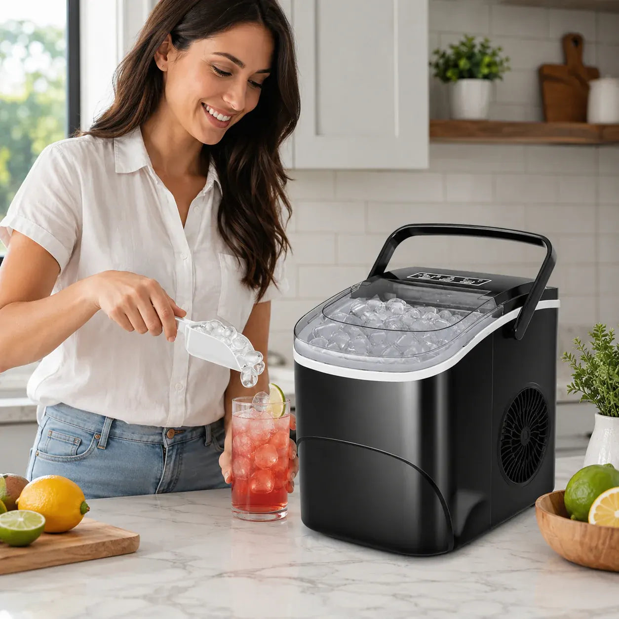 Compact Portable Countertop Ice Maker with Bullet-Shaped Cubes, Black