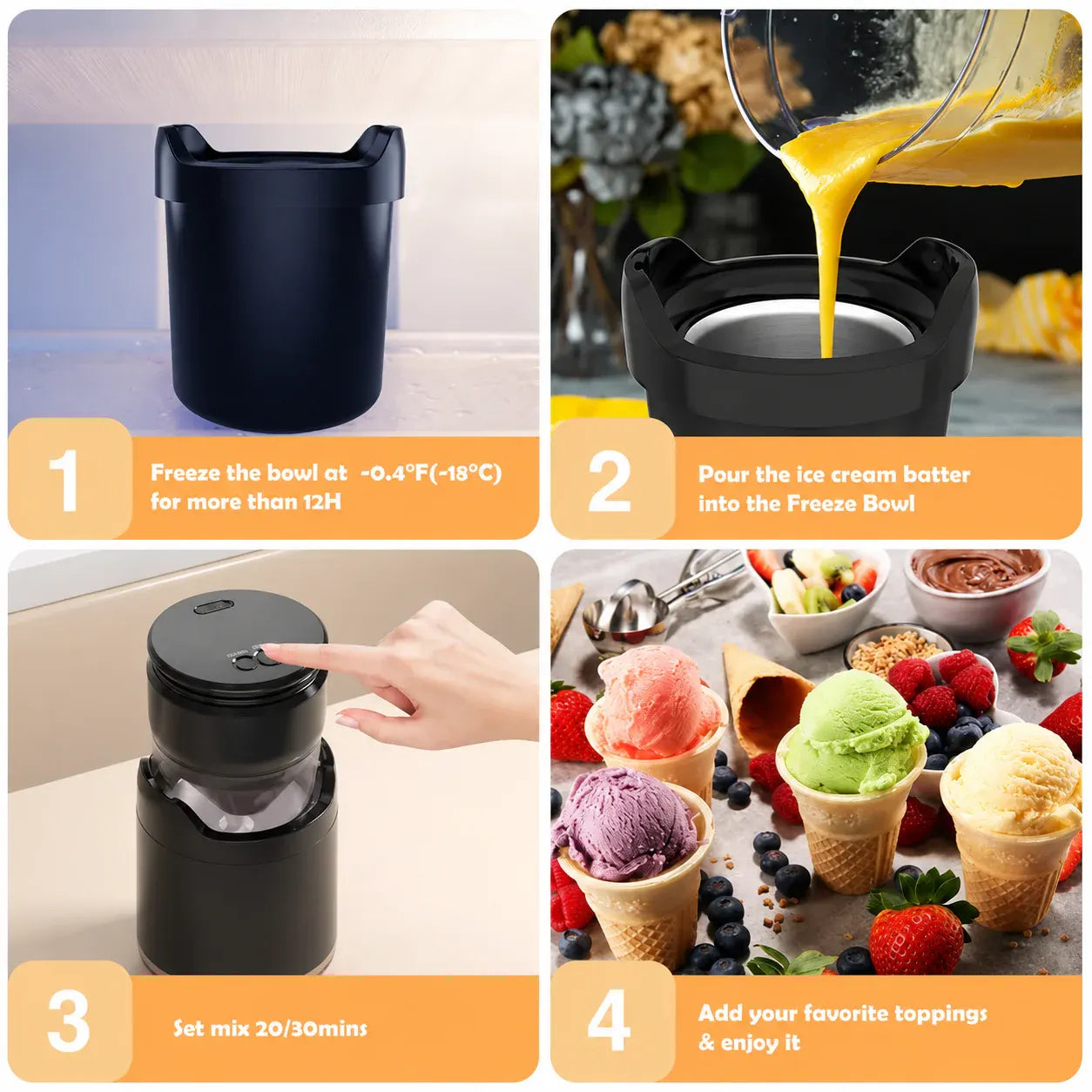 Compact Portable Frozen Yogurt & Ice Cream Machine, Easy to Use