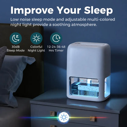 Compact Quiet Portable Basement Dehumidifier for Cool Home Air