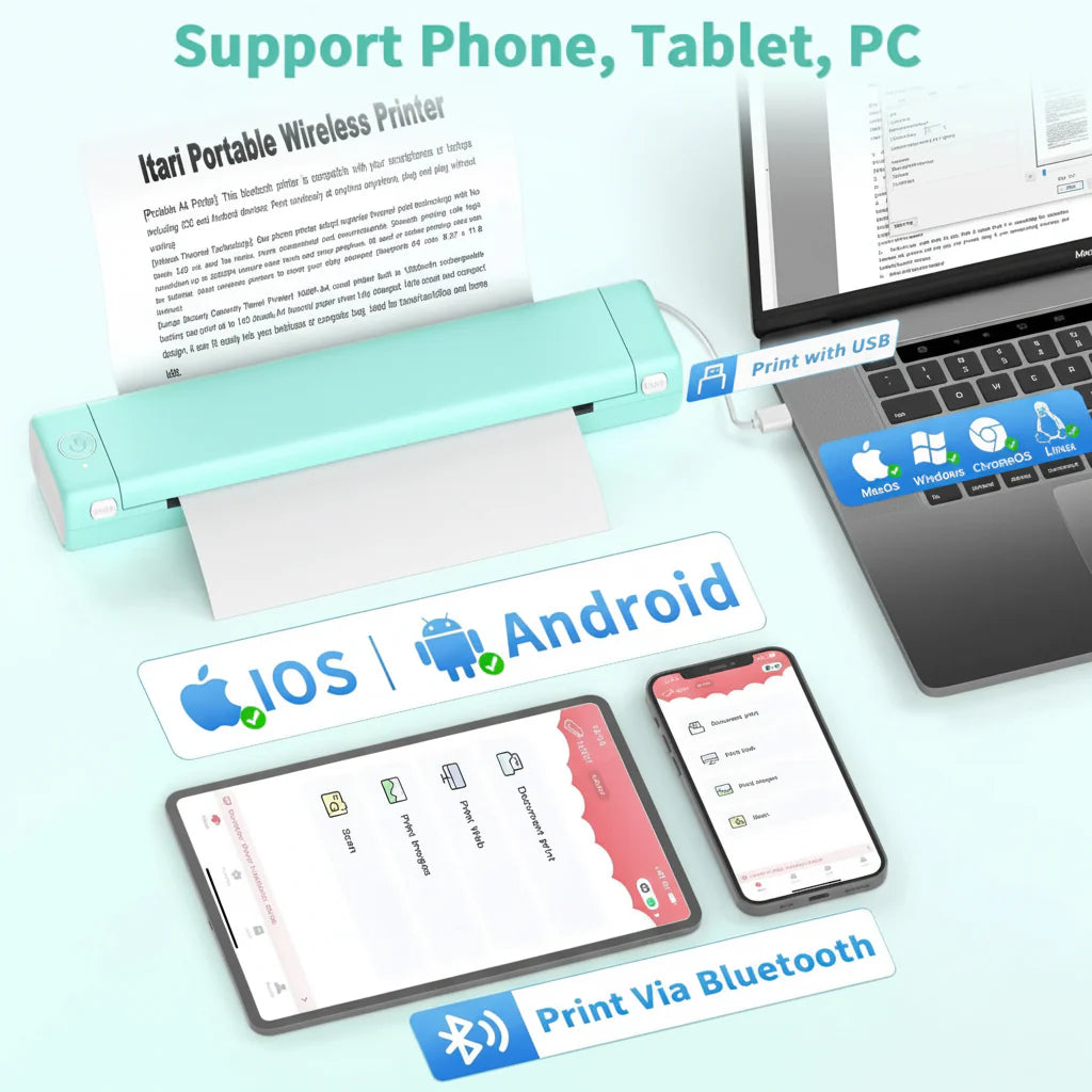 Compact Wireless Bluetooth Portable Printer for Thermal Paper