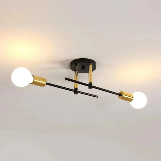 Contemporary 2-Light Flush Mount Ceiling Fixture in Black & Gold Finish