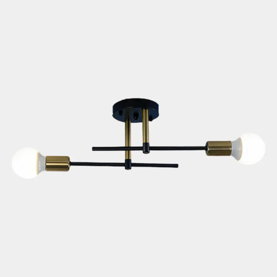 Contemporary 2-Light Flush Mount Ceiling Fixture in Black & Gold Finish