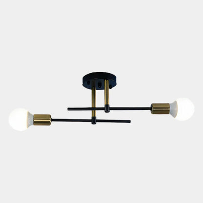 Contemporary 2-Light Flush Mount Ceiling Fixture in Black & Gold Finish