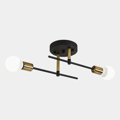 Contemporary 2-Light Flush Mount Ceiling Fixture in Black & Gold Finish