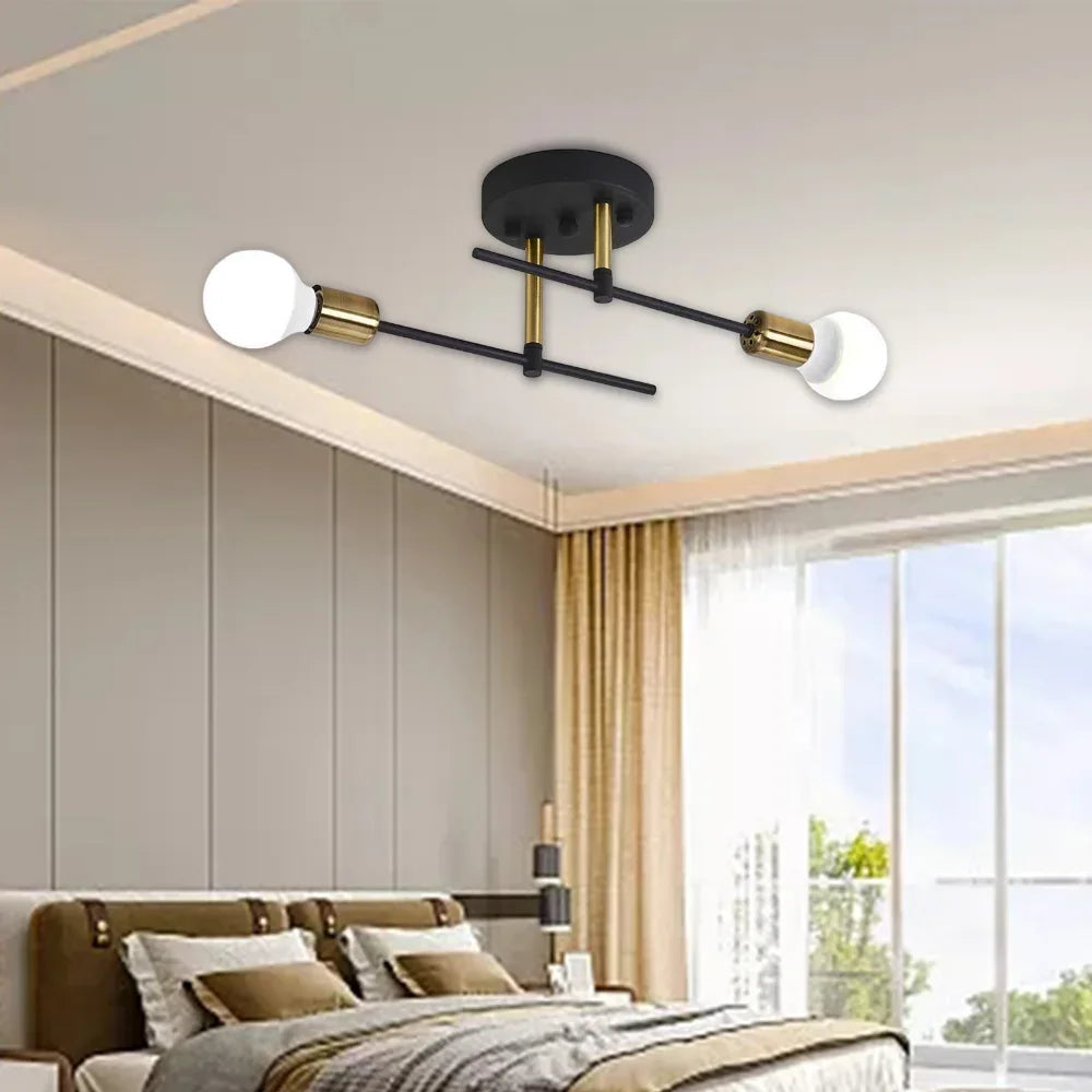 Contemporary 2-Light Flush Mount Ceiling Fixture in Black & Gold Finish