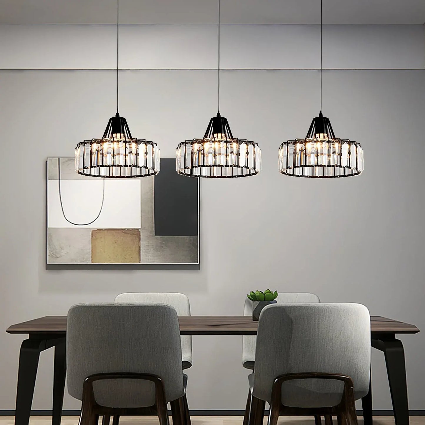 Contemporary Black Crystal Chandelier Pendant | Elegant Ceiling Fixture