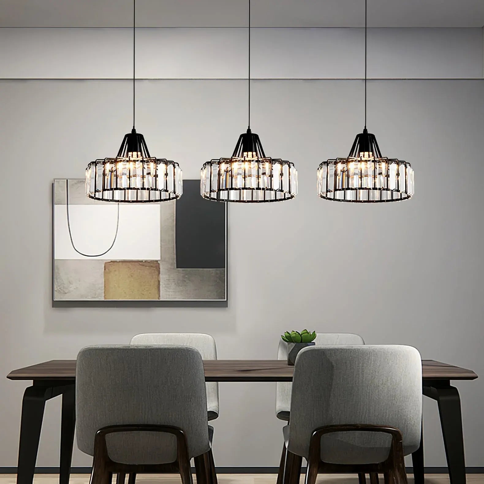 Contemporary Black Crystal Chandelier Pendant | Elegant Ceiling Fixture