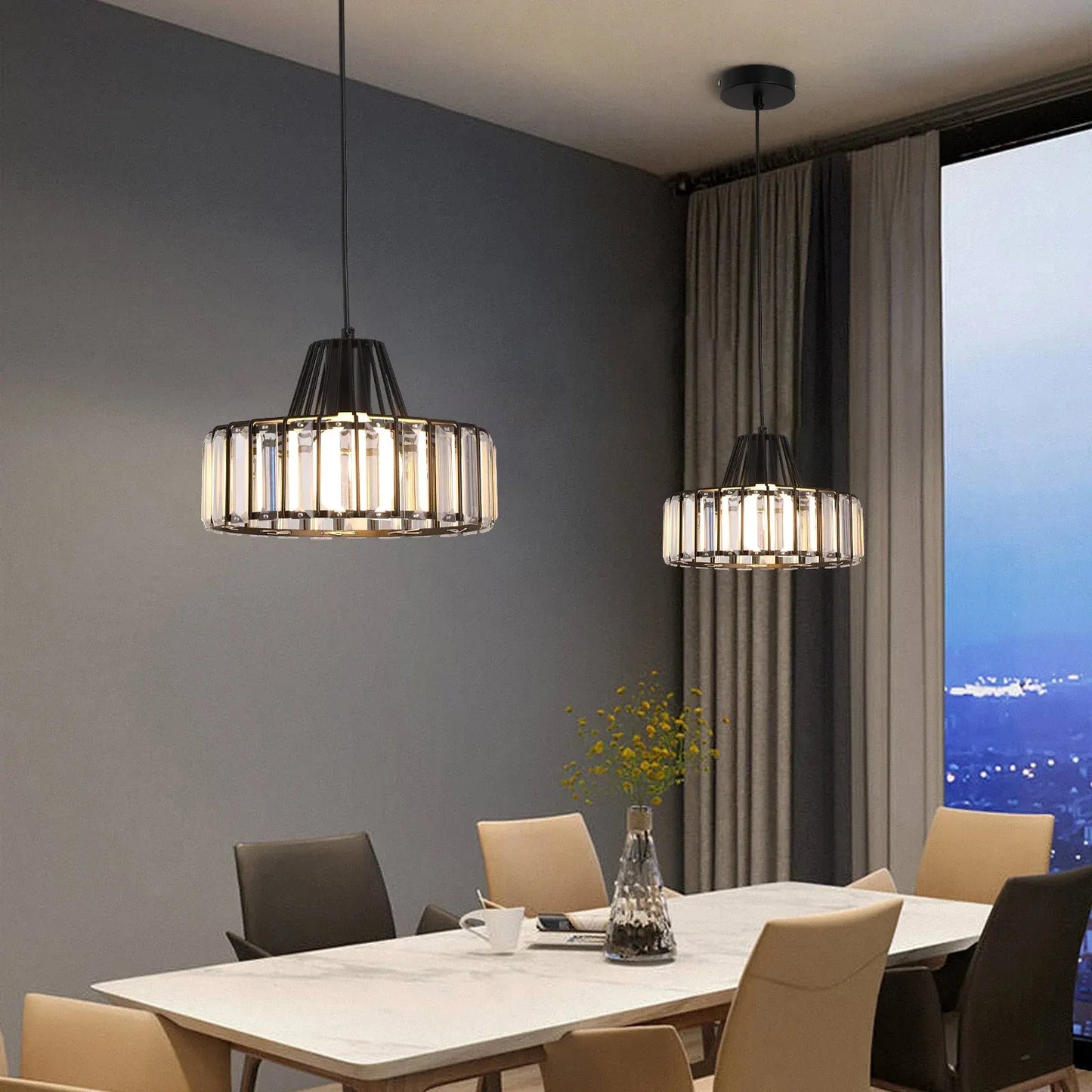 Contemporary Black Crystal Chandelier Pendant | Elegant Ceiling Fixture