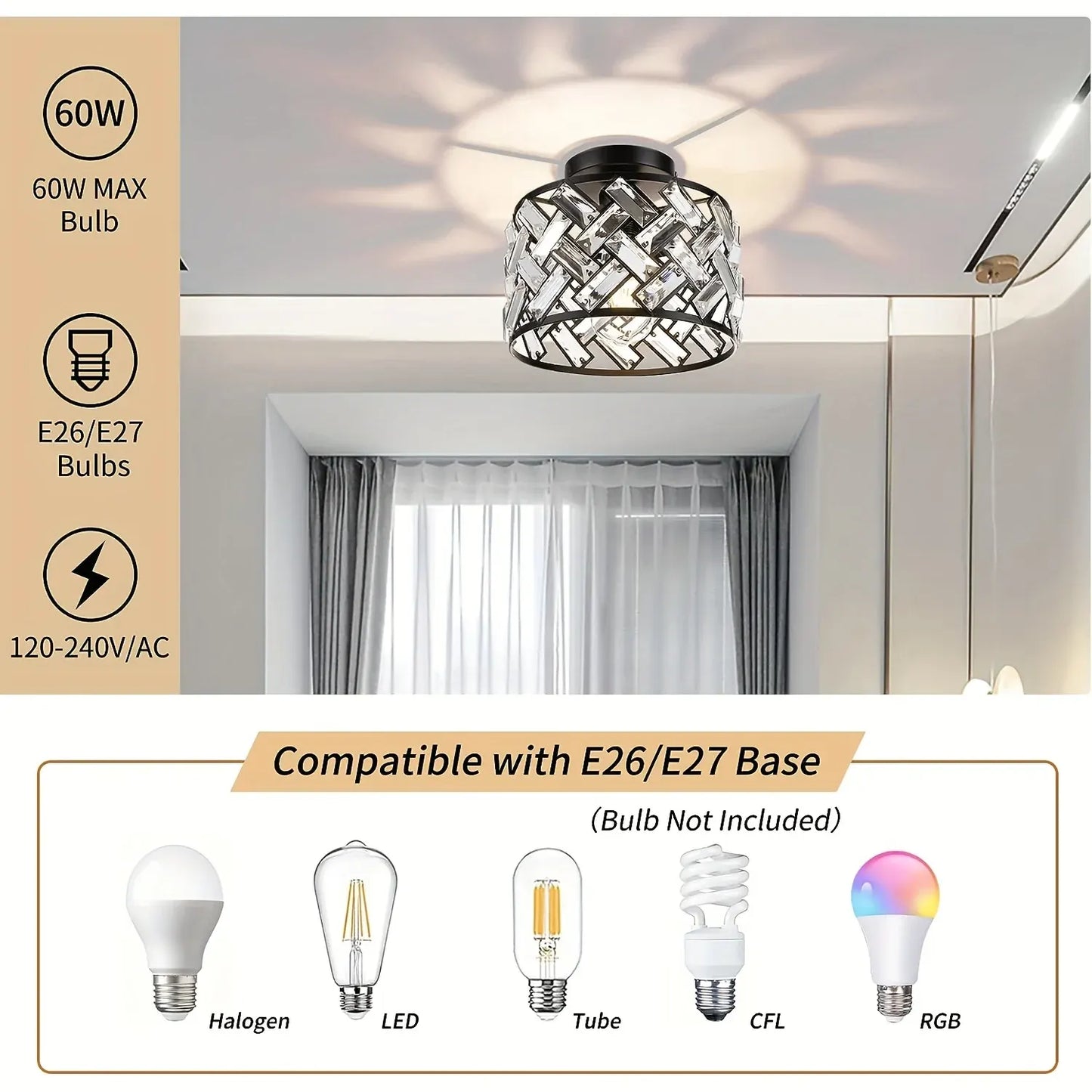Contemporary Crystal Semi-Flush Ceiling Fixture | Elegant Decorative Lighting