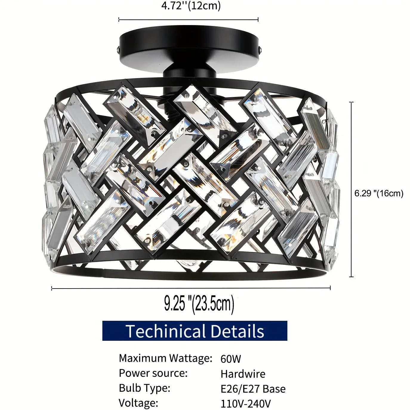 Contemporary Crystal Semi-Flush Ceiling Fixture | Elegant Decorative Lighting
