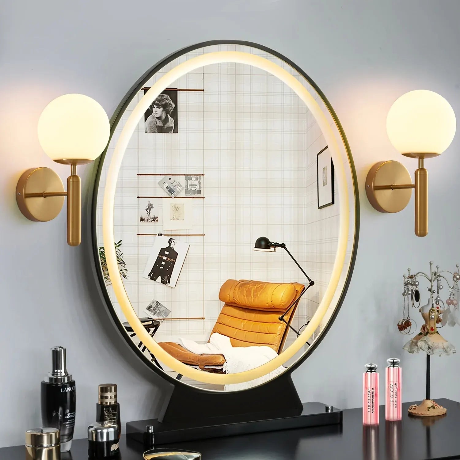 Contemporary Glass Wall Sconce with Elegant Metal Frame for Bedroom Lighting