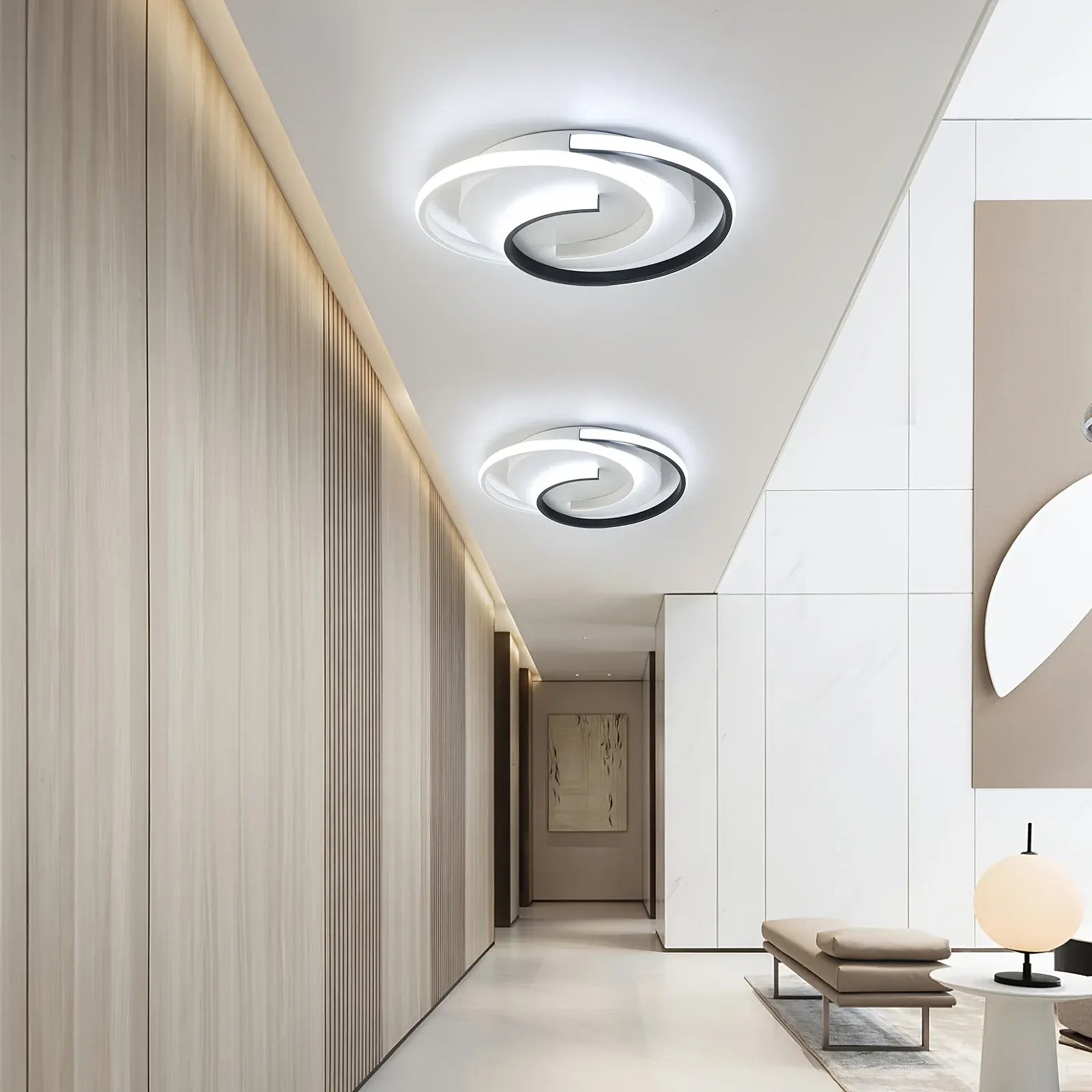 Contemporary LED Ceiling Lamp with Swirl Black & White Pattern