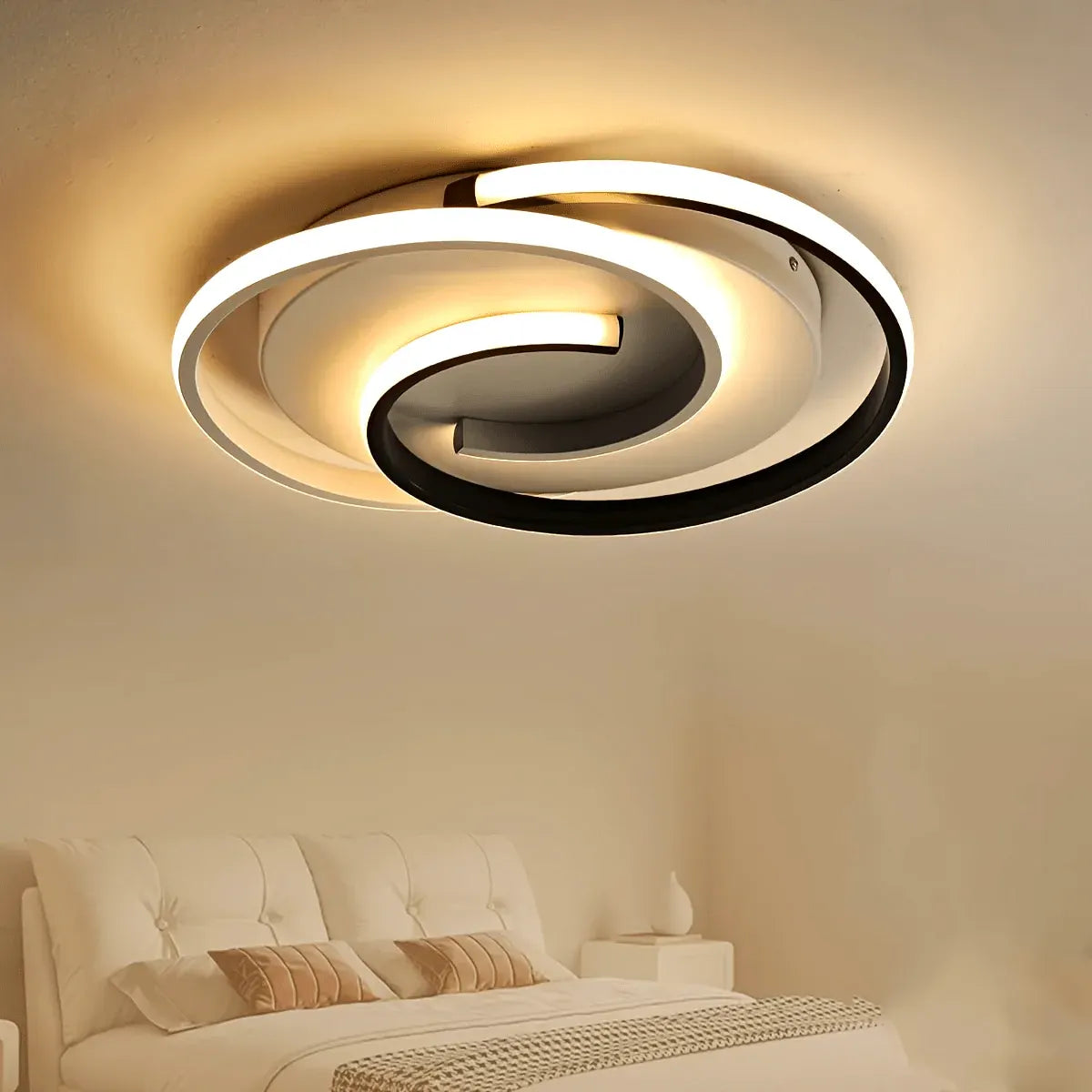 Contemporary LED Ceiling Lamp with Swirl Black & White Pattern