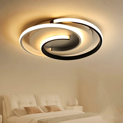 Contemporary LED Ceiling Lamp with Swirl Black & White Pattern