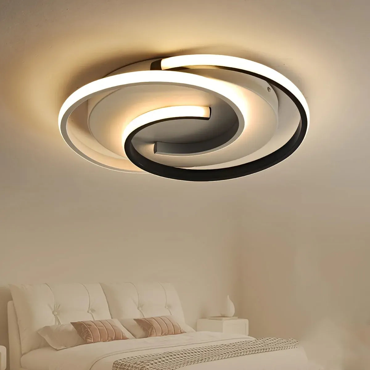 Contemporary LED Ceiling Lamp with Swirl Black & White Pattern