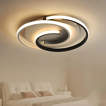 Contemporary LED Ceiling Lamp with Swirl Black & White Pattern