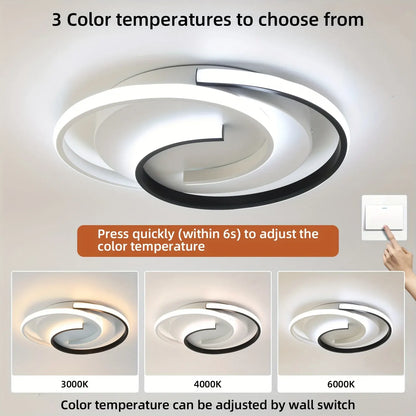Contemporary LED Ceiling Lamp with Swirl Black & White Pattern