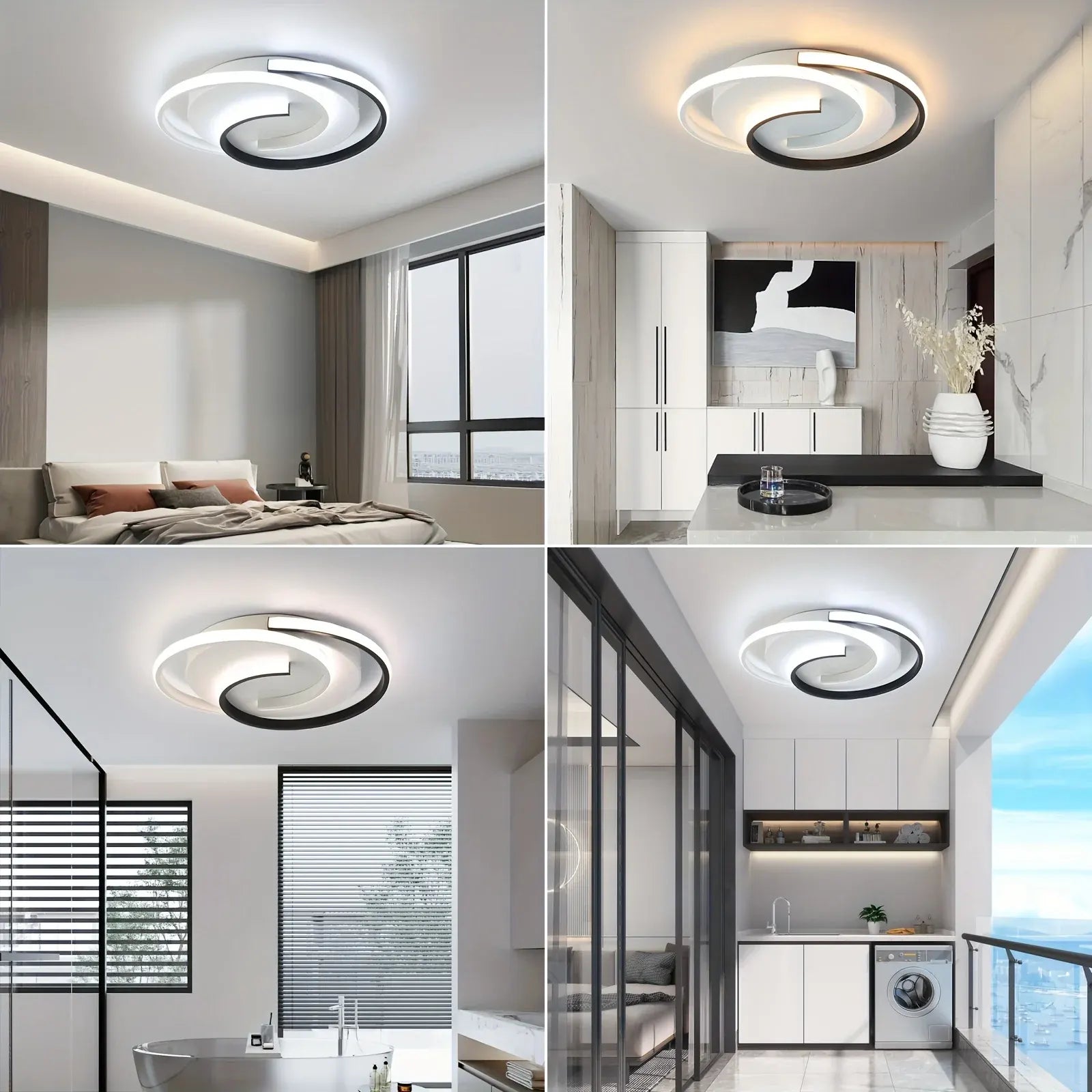 Contemporary LED Ceiling Lamp with Swirl Black & White Pattern