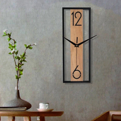 Contemporary Rectangular Wall Clock with Slim Wood-Grain Frame