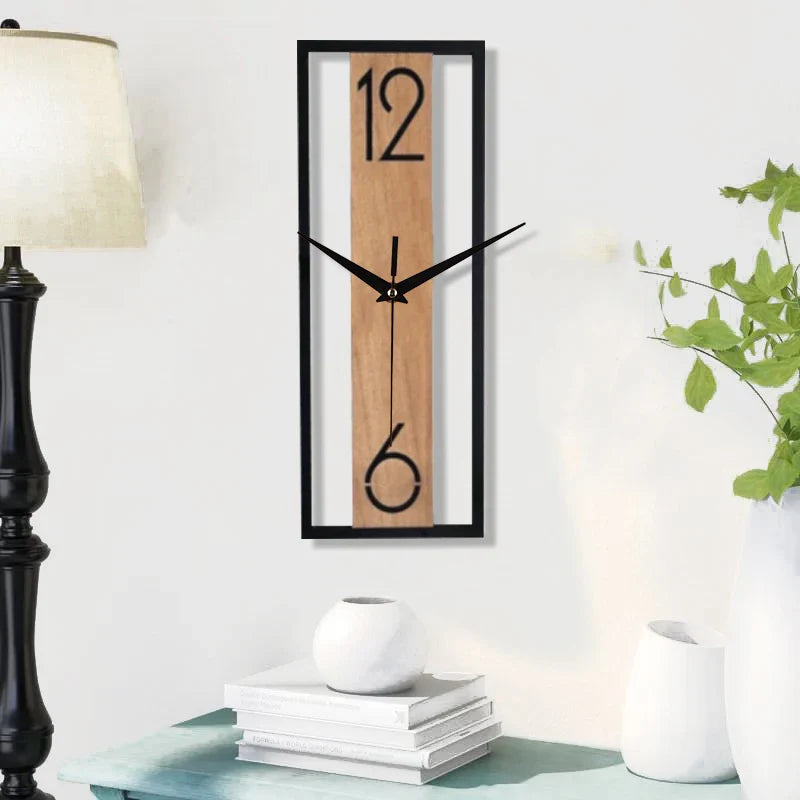 Contemporary Rectangular Wall Clock with Slim Wood-Grain Frame