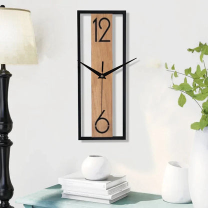 Contemporary Rectangular Wall Clock with Slim Wood-Grain Frame