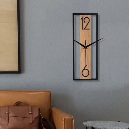 Contemporary Rectangular Wall Clock with Slim Wood-Grain Frame