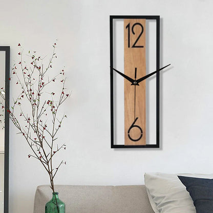Contemporary Rectangular Wall Clock with Slim Wood-Grain Frame