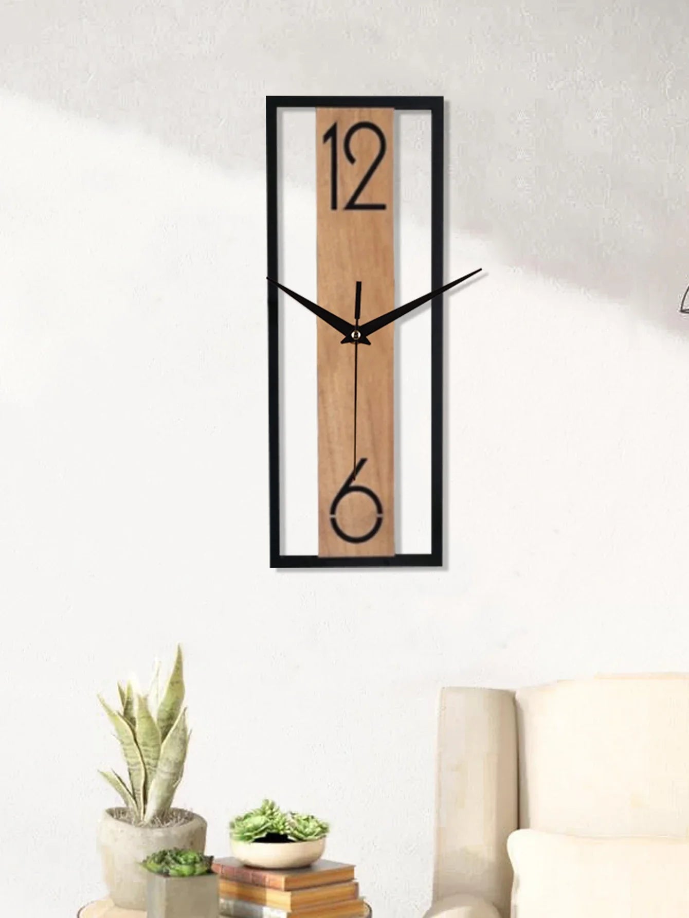 Contemporary Rectangular Wall Clock with Slim Wood-Grain Frame