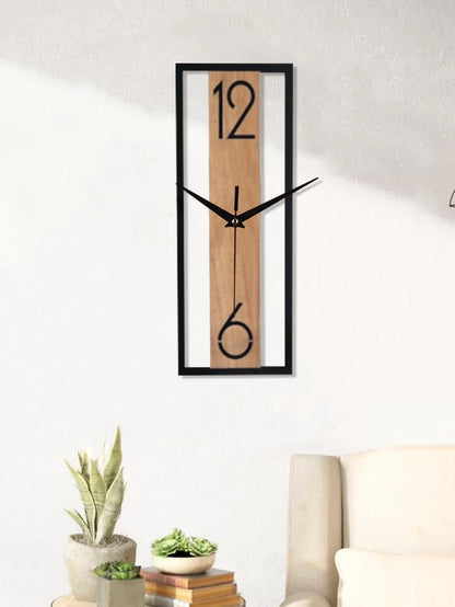 Contemporary Rectangular Wall Clock with Slim Wood-Grain Frame