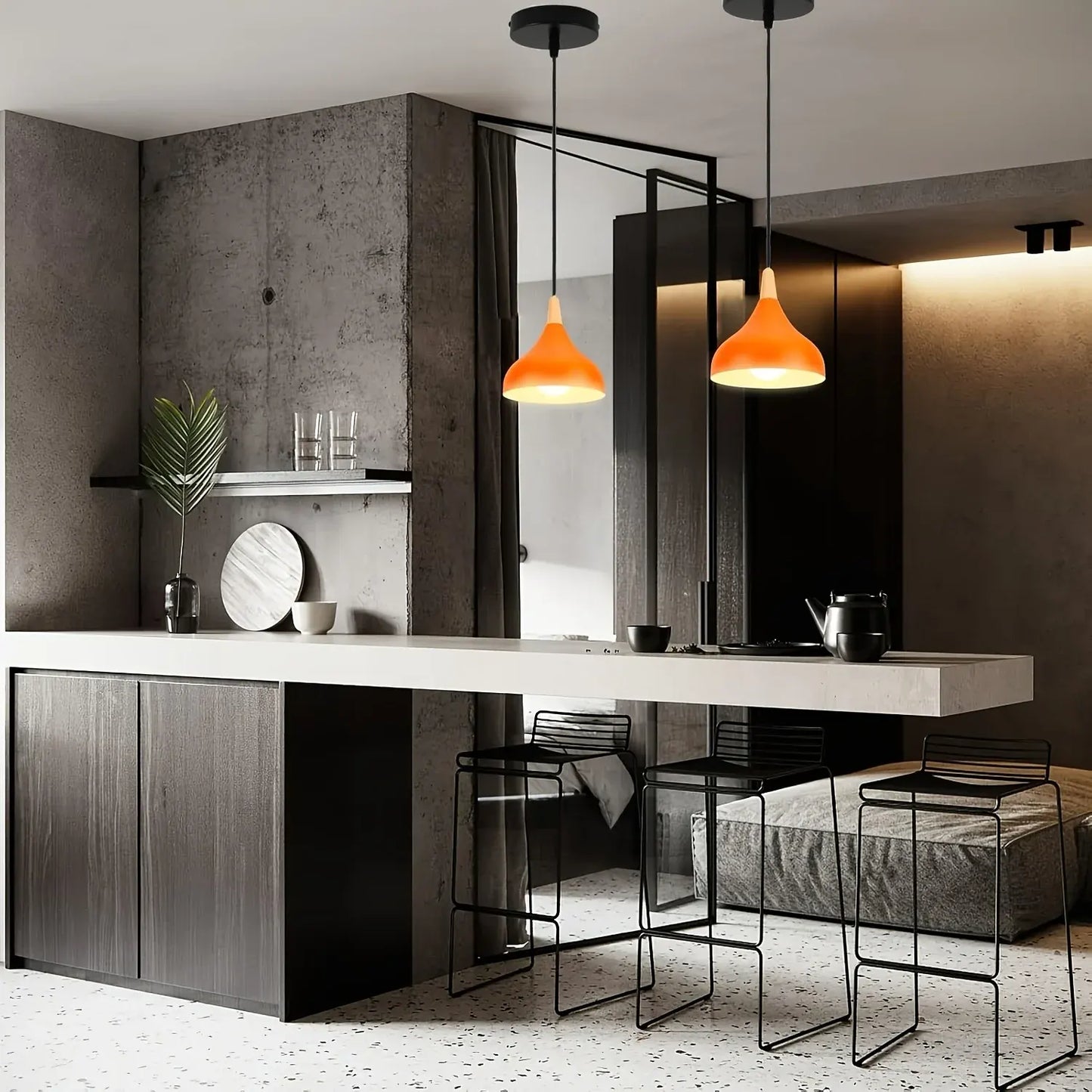 Contemporary Teardrop Pendant Light Fixture | Metal & Wood Hanging Lamp