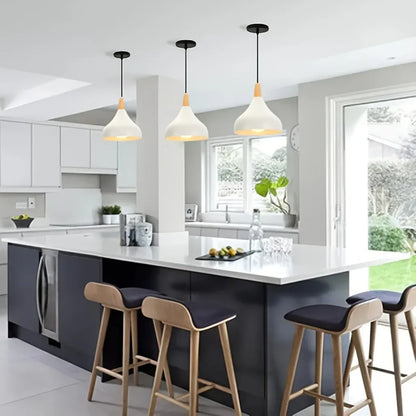 Contemporary Teardrop Pendant Light Fixture | Metal & Wood Hanging Lamp