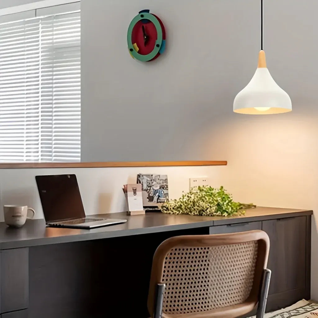 Contemporary Teardrop Pendant Light Fixture | Metal & Wood Hanging Lamp