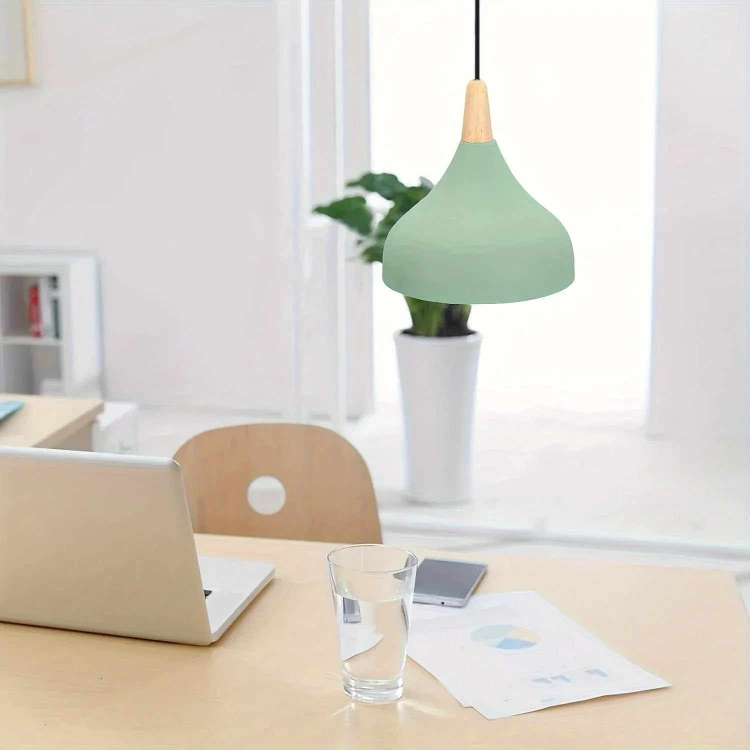 Contemporary Teardrop Pendant Light Fixture | Metal & Wood Hanging Lamp