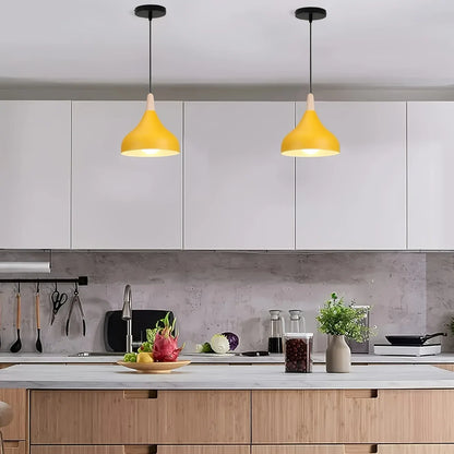 Contemporary Teardrop Pendant Light Fixture | Metal & Wood Hanging Lamp