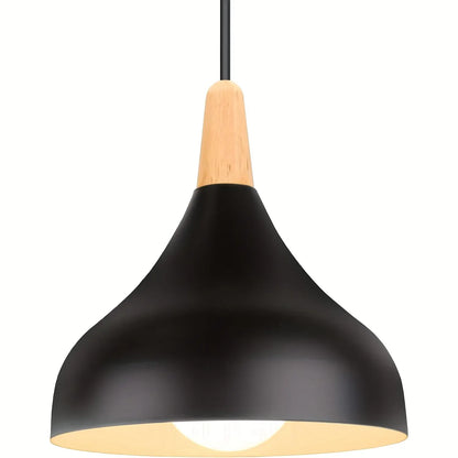 Contemporary Teardrop Pendant Light Fixture | Metal & Wood Hanging Lamp