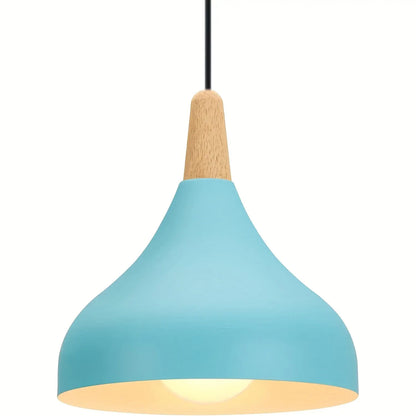 Contemporary Teardrop Pendant Light Fixture | Metal & Wood Hanging Lamp