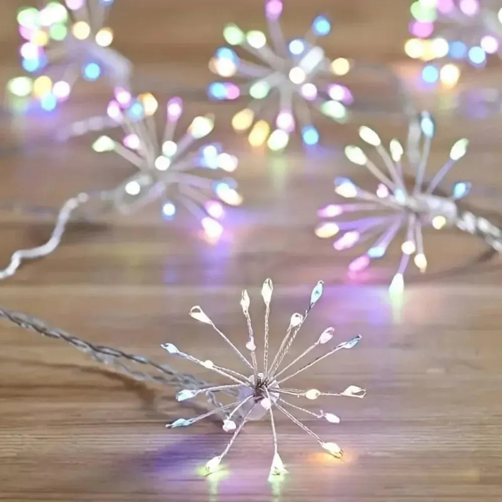 Copper Wire LED Cluster Fairy Light Garland with Starburst Design