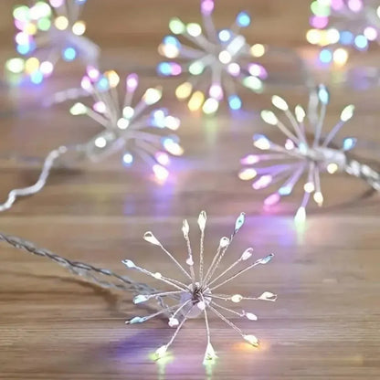Copper Wire LED Cluster Fairy Light Garland with Starburst Design