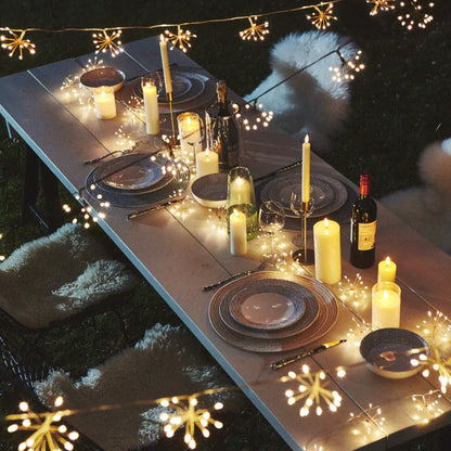 Copper Wire LED Cluster Fairy Light Garland with Starburst Design